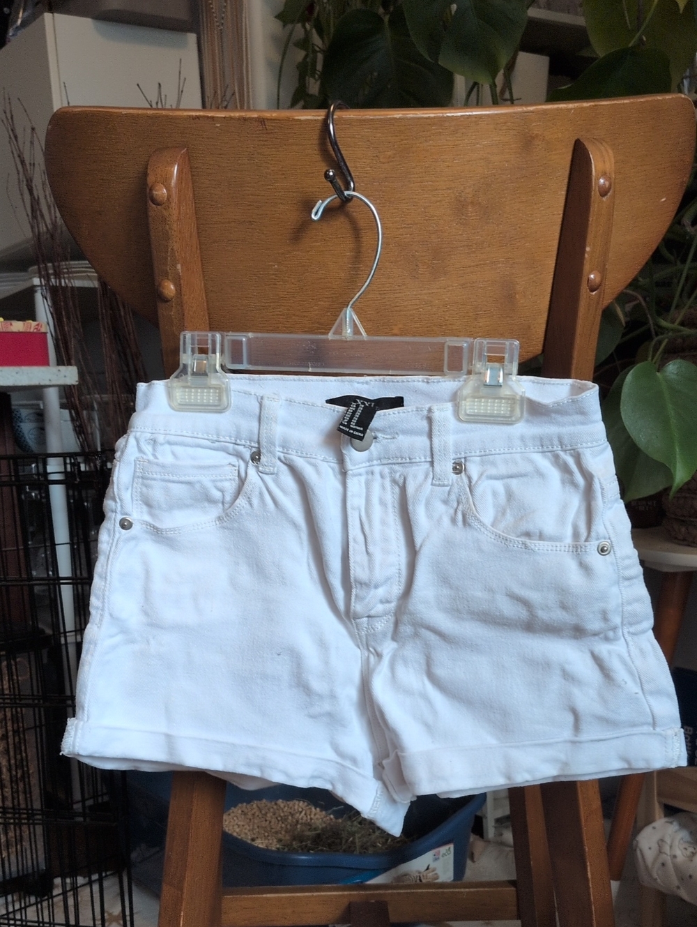 Forever 21 White Denim Cuffed Shorts